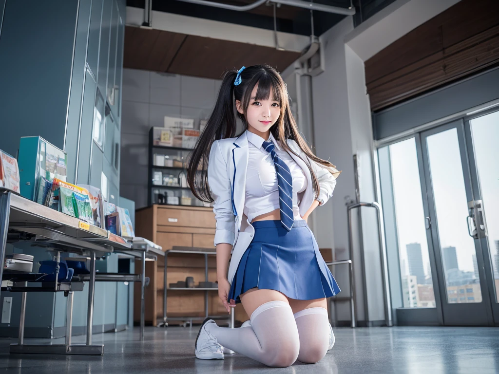 Super Giant Girl Art, Surreal school girl, twins, Highly detailed supergiant shot, Extremely huge woman, Semi-long hair, sit, On all fours, Big Breasts, yo, Twins, Cute Smile, 2 people, Chest to chest, Super huge schoolgirl, Much taller than a skyscraper, Very detailed depiction, Light blue blazer, Grey tie, Blue mini skirt, White Pantyhose, very small metropolis, Miniature metropolis, The building is as small as a grain of rice, 足元までの高さもない超Miniature metropolisで, Miniature metropolisを下にして, sit, Super huge school girl, Full body description, Hmph, giga giantess, tera giantess, White Pantyhose, Pantyhose legs, Pantyhose Legs, ,Stomping City,Crush City,Small Town,Micro City