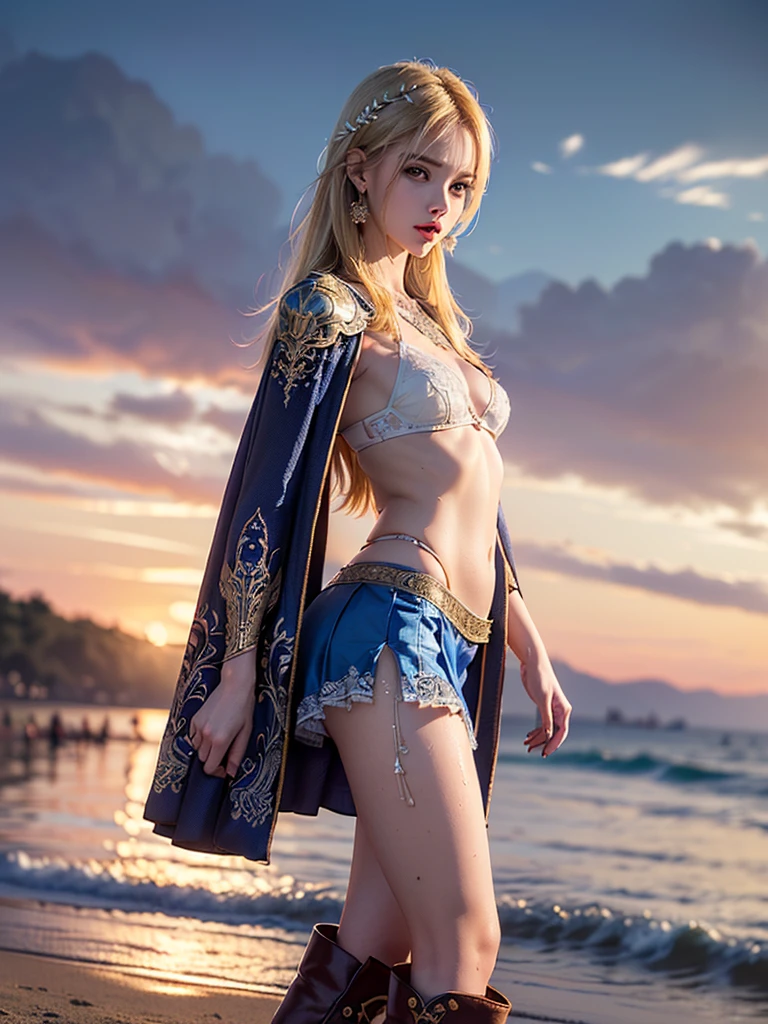 (((masterpiece, best quality))), (((high quality))), (((high resolution illustration))), (((hyper detail))),NSFW, (((Wordsworth's Sharon))),(((Very beautiful long blonde hair))), (((Very beautiful face))), ((((Detailed face)))),(((very beautiful blue eyes))),(((Realistic Skin))),(((her face is flushed))),(((slim body))),(((slim thighs))),(((small breasts))),(((very beautiful slender legs))),(((platinum armor with extremely detailed and intricate decoration))),(((A skirt with extremely detailed and intricate decoration))),(((Boots with extremely detailed and intricate decoration))),(((A cloak with very detailed and intricate decoration))),(((beautiful earrings))),(((beautiful hair ornaments))),(((at the very beautiful beach))),(((wet her skin))),(((1girl))),(((many boy))),(((saliva))),(((very angry))),(((sitting position))),(((from side)))