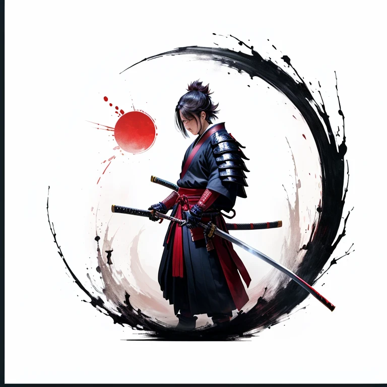 young samurai with two long katana sward