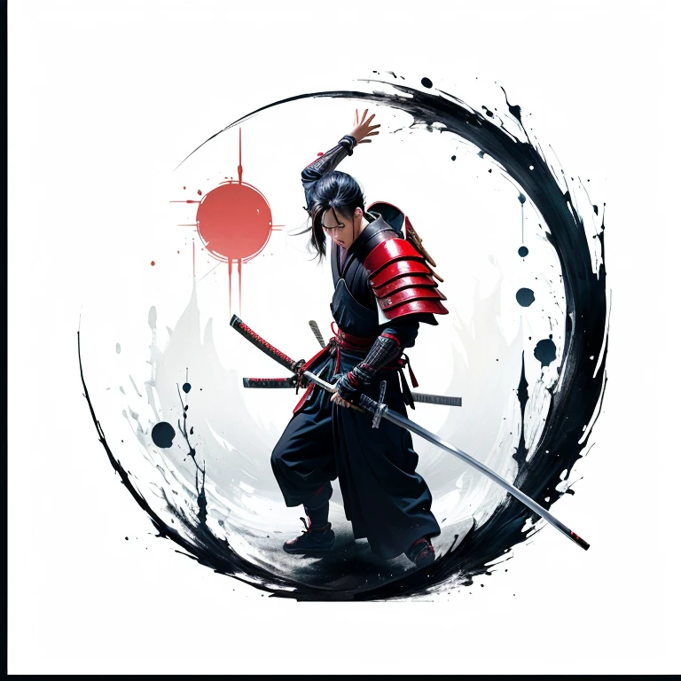 young samurai with two long katana sward