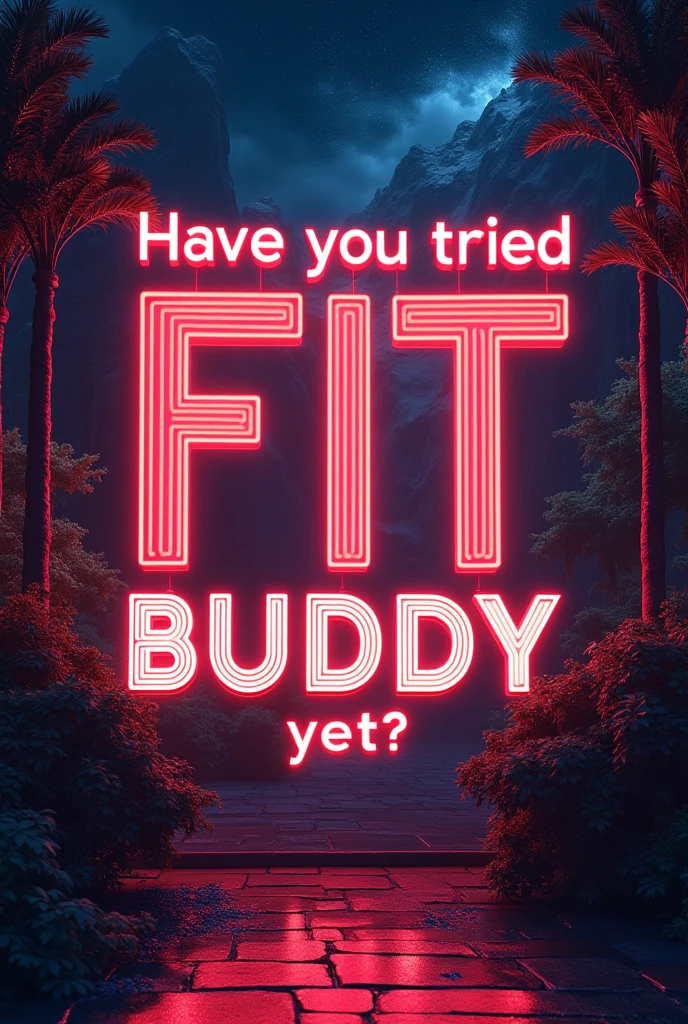 Art posters with text, Aesthetically pleasing contrasts are layered on the background, The dawn of a new era of image generation, Insert text into image, (text:"Have you tried FIT Buddy yet?") The word, Poster with text, /( Have you tried FIT Buddy yet? /) Character,