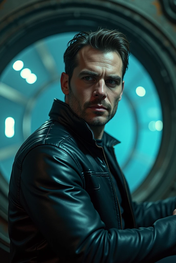 Henry Cavill as replicant in Spaceship in Blade Runner Movie, 8k resolution, detailed, Cinematic scene