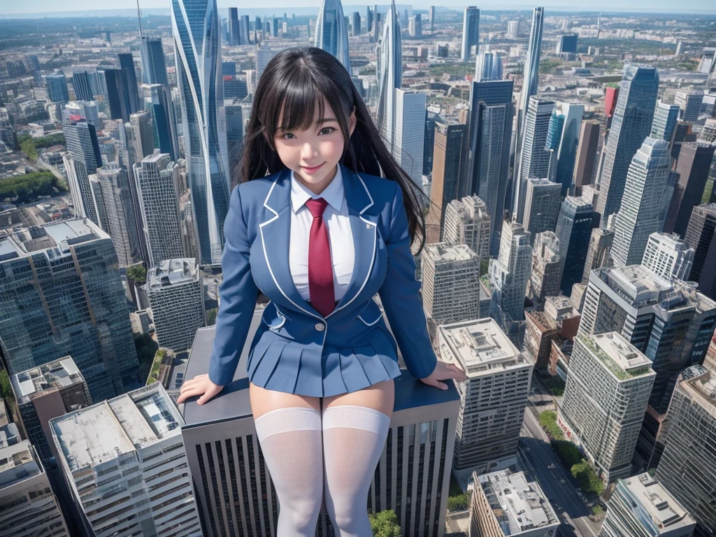 Super Giant Girl Art, Surreal school girl, twins, Highly detailed supergiant shot, Extremely huge woman, Semi-long hair, sit, On all fours, Big Breasts, yo, Twins, Cute Smile, Two people lined up, Chest to chest, Super huge schoolgirl, Much taller than a skyscraper, Very detailed depiction, Light blue blazer, Grey tie, Blue mini skirt, White Pantyhose, very small metropolis, Miniature metropolis, The building is as small as a grain of rice, 足元までの高さもない超Miniature metropolisで, Miniature metropolisを下にして, sit, Super huge school girl, Full body description, Hmph, giga giantess, tera giantess, White Pantyhose, Pantyhose legs, Pantyhose Legs, ,Stomping City,Crush City,Small Town,Micro City,Top view