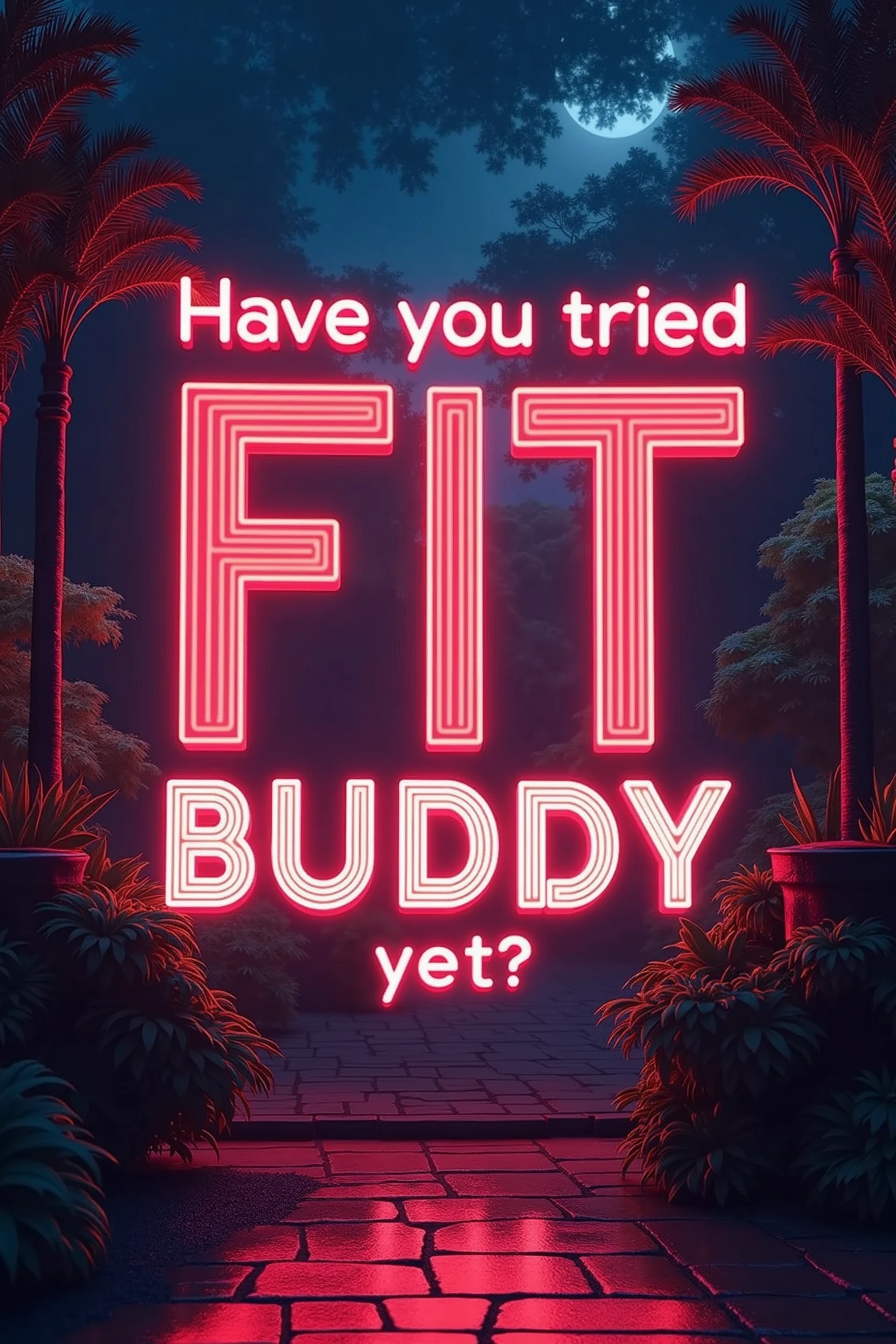 Art posters with text, Aesthetically pleasing contrasts are layered on the background, The dawn of a new era of image generation, Insert text into image, (text:"Have you tried FIT Buddy yet?") The word, Poster with text, /( Have you tried FIT Buddy yet? /) Character,