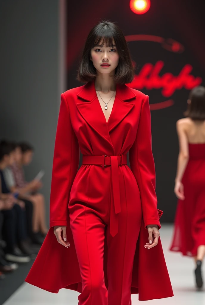 Korean Idol Beauty、Runway、Bob cut red clothes