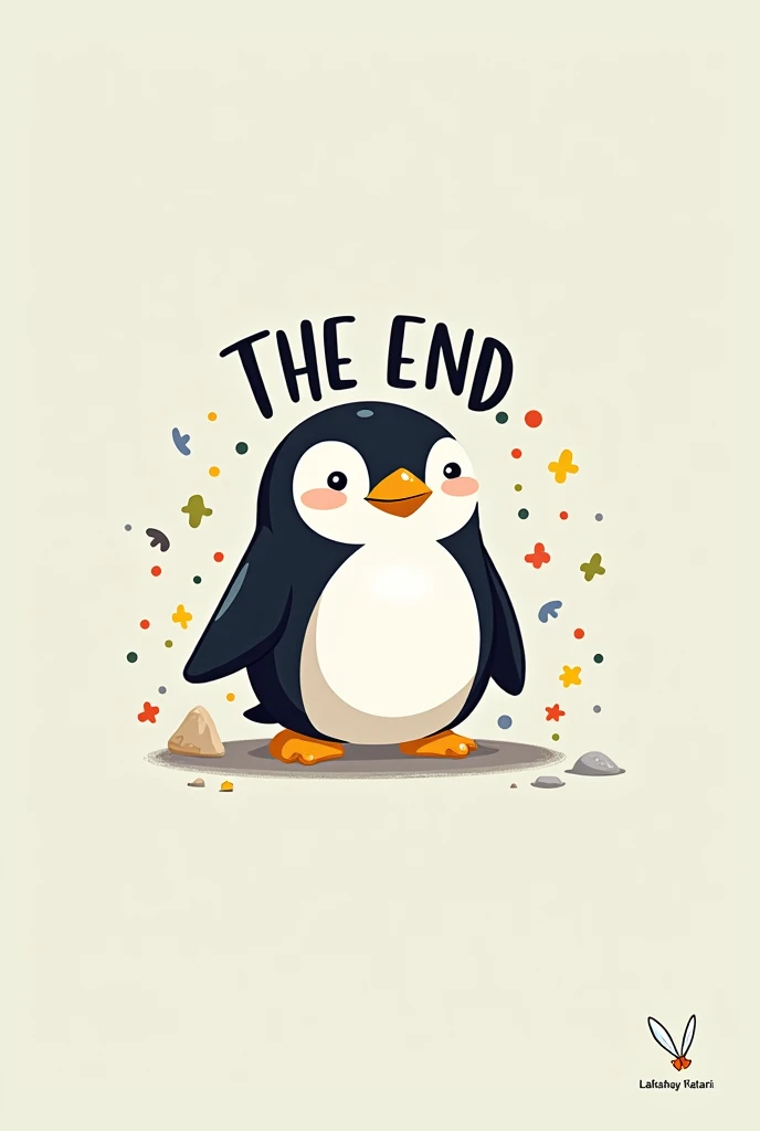 The end with penguin and author named as lakshay kataria also write THE END at above penguin head
At write author name lakshay kataria at bottom right corner also