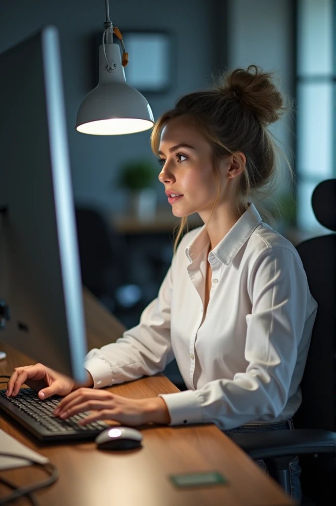 project manager beautiful white girl with computers