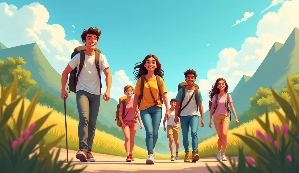 A young man going to tour with his boy friends