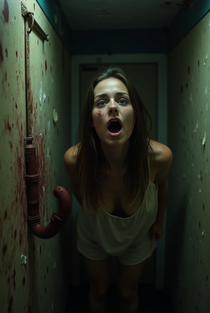 1 munute video of a girl locked in a horror room
