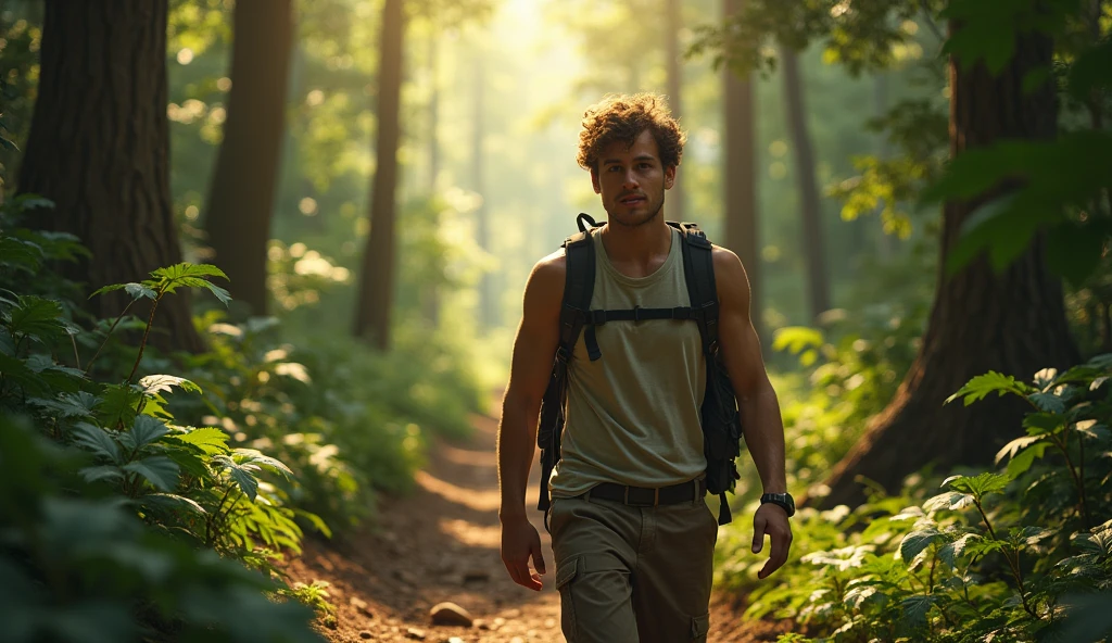 A young man going to tour with his man going to forest way