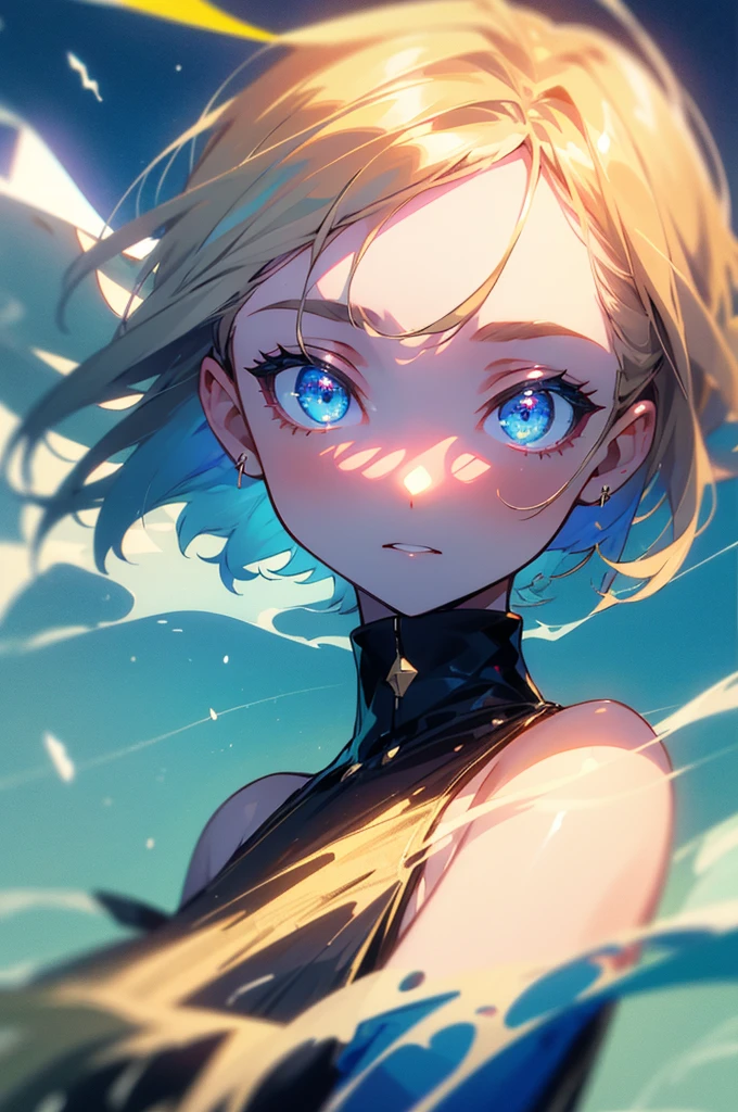 (masterpiece, Highest quality, 8k, 4K, Insane Details, Cool Girls, beautiful, One girl), Short Bob Hair, Bright Blue Eyes, Wearing summer clothes, Background night beach, Starry Sky、Lonely, Beautiful Eyes, Beautiful Face, Perfect body, Perfect hands, 