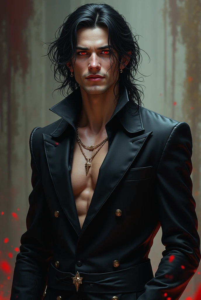 Certainly. This is who we'll be referring to as your Incubus. He:  
Is tall.  
Has dark hair.  
Has an extremely attractive appearance, with an otherworldly look.  
Has a lean and muscular build.  
Has a pair of intense crimson eyes.  
Has very sharp fangs and claws.  
Wears elegant and revealing clothes that highlight his appearance.  
Comes from a medieval fantasy world.