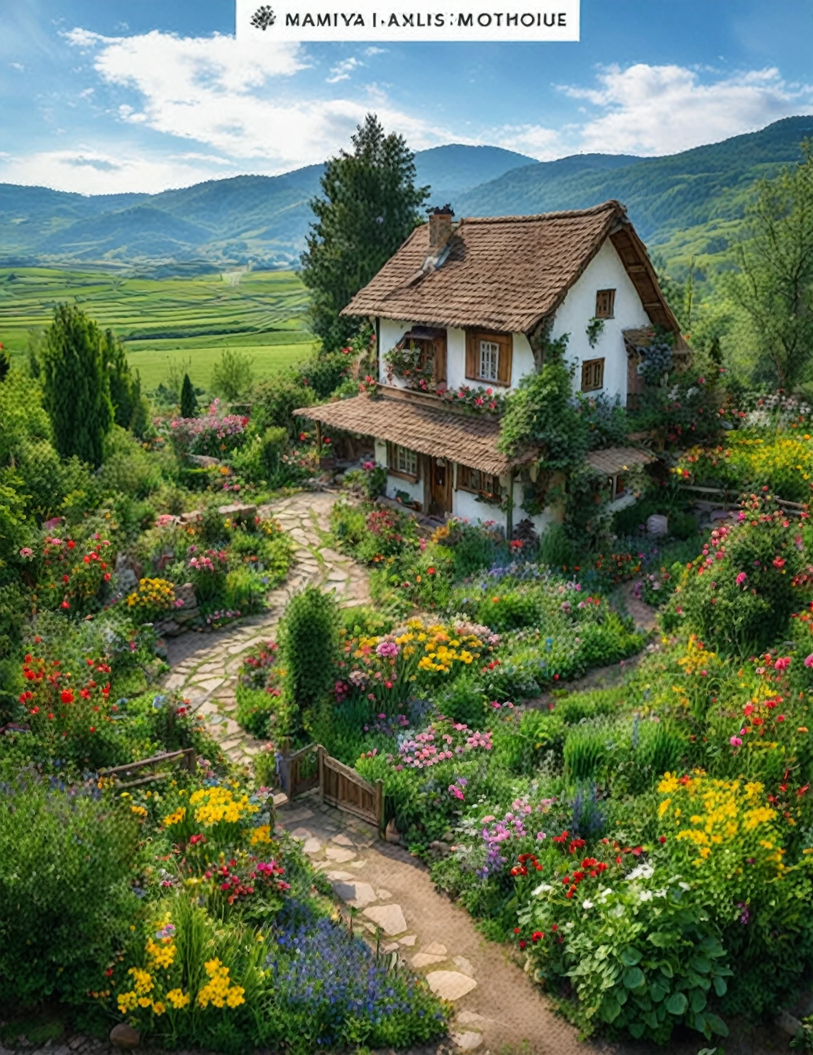 arafed house with a garden and a pathway leading to it, idyllic cottage, in a cottagecore flower garden, cottagecore flower garden, beatiful house, beautiful house on a forest path, flowery cottage, fairy tale place, beautiful garden, cottagecore, cottagecore!!, by Franz Hegi, with a garden
