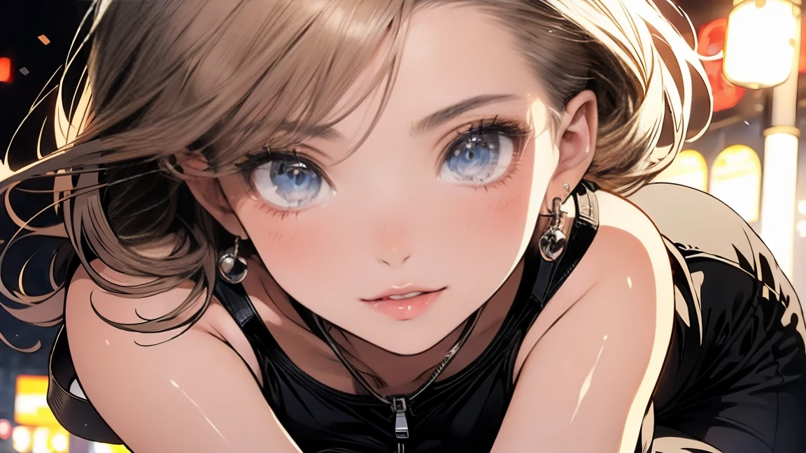 ((((highest quality)))), (((Ultra-precision CG 16K))), (((masterpiece))), (((Very detailed))), (((Extremely detailed))), (((Black outline:1.3, Written boundary depth:1.3 , Written soft outline, sharpness))), Maximum clarity and sharpness, Multilayer Texture, Surface Shading, Cinematic lighting, Beautiful details sparkle ,Perfect Proportions, Limited to one woman, BREAK accurate, Anatomically correct, Highly detailed face and skin texture, drawn in detail, Highly detailed facial and skin texture, Detailed eyes, beautiful hair, Beautiful Japanese Idol face, Beautiful and beautiful eyes, Beautiful body, Beautiful breasts, Beautiful thighs, Beautiful legs, Beautiful fingers, (Beautiful views) , skinny body, ((Beautiful Skin)), ((Skin Texture)) BREAK breast enlarged, medium Breasts, rocket breasts, (((perky breasts))), ((covered nipples)), slender waist, ( narrow eyes, blush, determined expression, hot, sweaty , Heavy breathing,) , (streaked hair, hair intakes, colored inner hair, ) BREAK (((wearing oversized printed sexy tank top , wearing wide-leg-pants, breasts is covered by outfit))) , wearing earrings, (((tanned skin, tan lines))) , BREAK ( stick breast out, bending over, professional dancer on spotlighting ),(((looking at viewer, super detailed background , ))), BREAK (((portrait , close-up of face, bust-up shot, looking at viewer, )), (natural make), random angle, random situation , pinup magazine pose