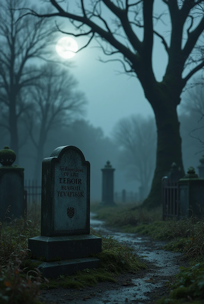 A grave in a dark and abandoned cemetery 