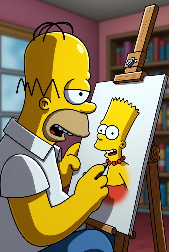Homer drawing Bart drawing Marge topless