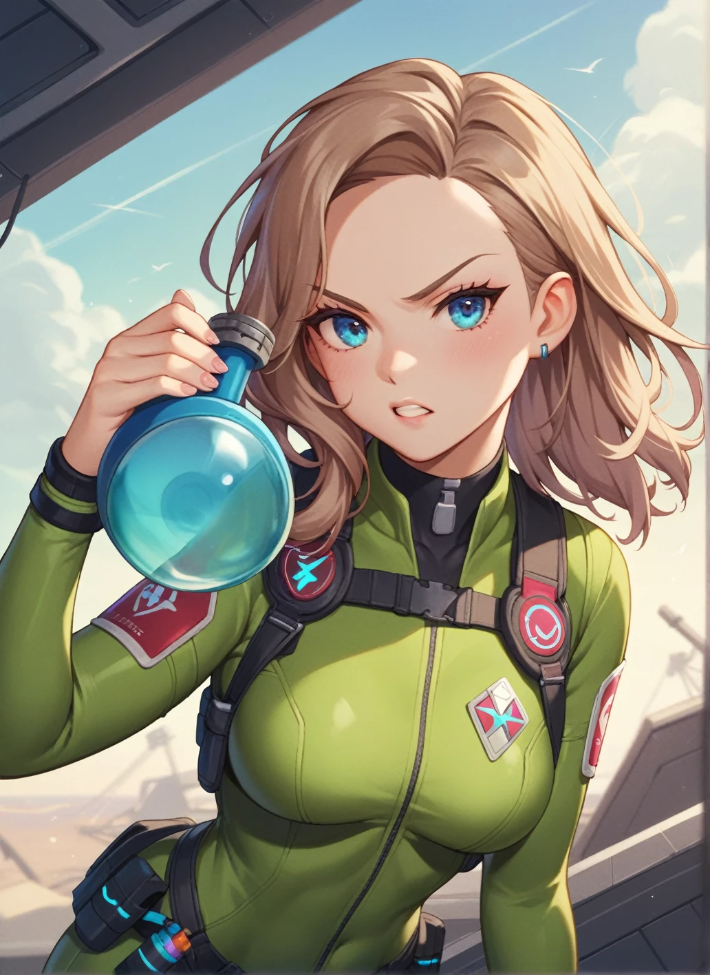 Name: Dr. Evelyn Cross
Gender: Female
Age: 34
Build: Slim and athletic
Hair: Shoulder-length, dark brown, straight
Eye Color: Green
Clothing: Futuristic jumpsuit with light armor, deep blue with silver accents
Accessories: Time-jumping device on her wrist, utility belt with various gadgets
Personality: Curious, determined, and resourceful