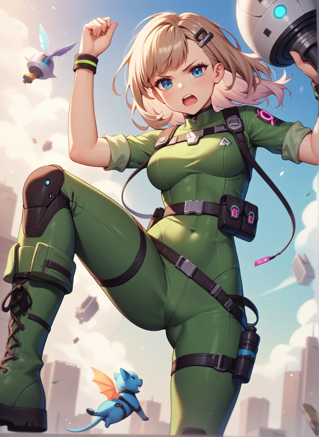 Name: Dr. Evelyn Cross
Gender: Female
Age: 34
Build: Slim and athletic
Hair: Shoulder-length, dark brown, straight
Eye Color: Green
Clothing: Futuristic jumpsuit with light armor, deep blue with silver accents
Accessories: Time-jumping device on her wrist, utility belt with various gadgets
Personality: Curious, determined, and resourceful