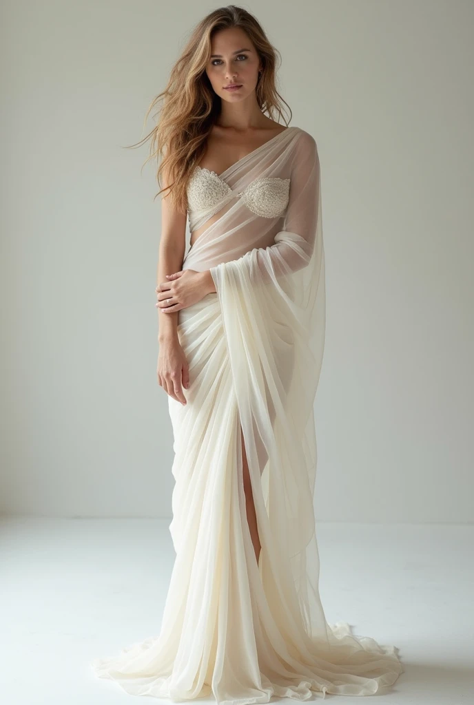 Beautiful girl with white leg wearing sari