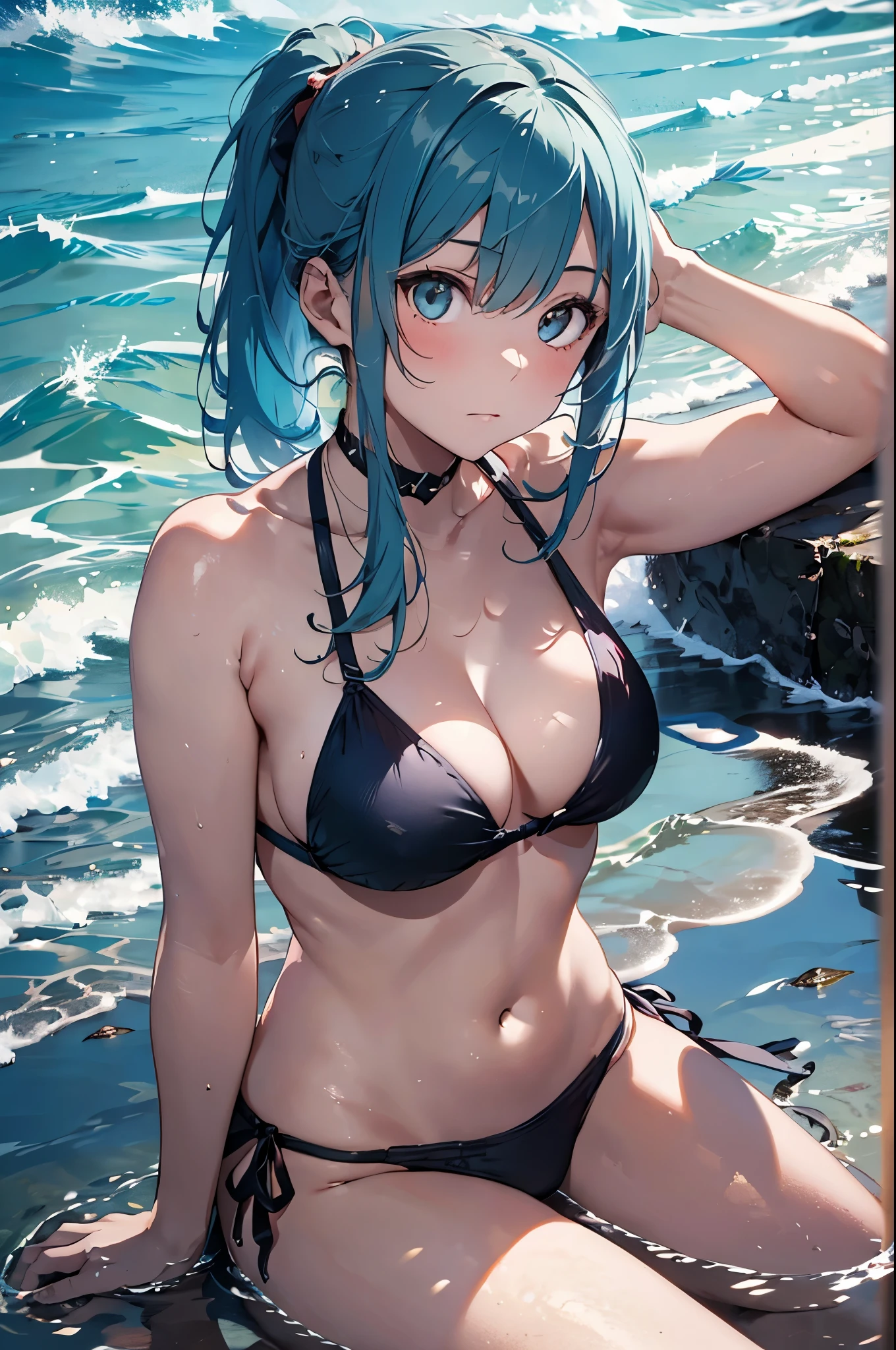 High resolution,topless、
One beautiful young woman,Light blue hair、ponytail、
(Soft Saturation:1.3), (Fair skin:1.2),
(ultra-Detailed Background, Detailed Background), Bokeh,
break'Portrait of a smiling girl.,
When viewed from the front, The composition is symmetrical,
Looking straight at you with serious eyes,
break Swimwear, Red Bikini, Center of chest,
Outdoor, Sea surface, null, sunlight,Summer beach, Sandy Beach,
Strong light, Front lighting,
(:1.3), (Cowboy Shot:1.2),
Front brake angle,
View your viewers,
Dynamic pose,
sitting on the beach
Seaweed、Seaweed、Seaweed、Seaweed、Seaweed、Seaweed、Seaweed、