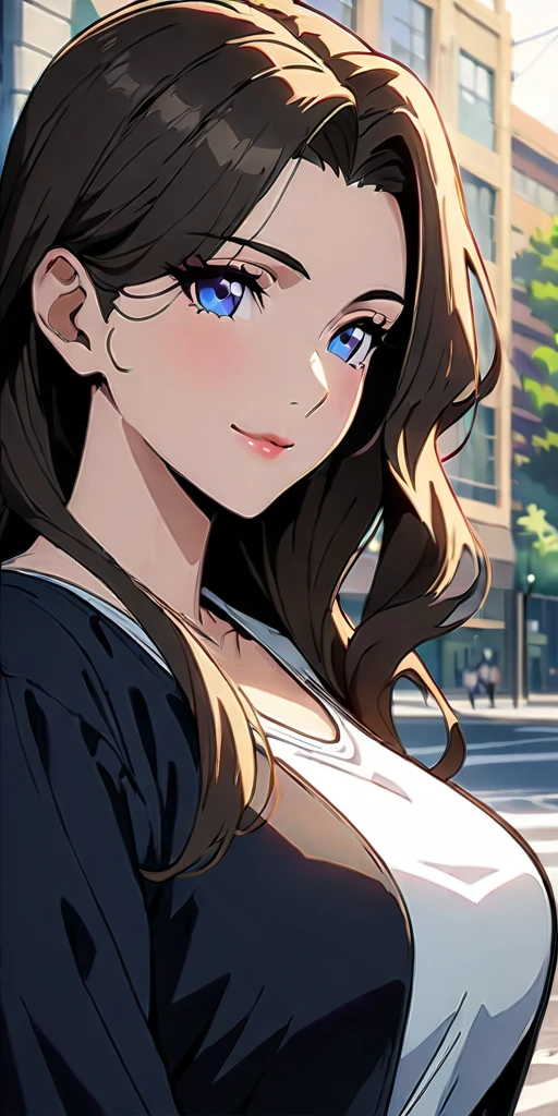 ((Highest quality、masterpiece、anime style、best quality、high resolution、8k、detailed、ultra-detailed:1.3))、Long legs:1.2, Beautiful woman with perfect figure:1.4、(Smiling:1.2), double eyelid、30-year-old female、((((One Woman,beautiful face,Beautiful face、Outdoor,upper body:1.5)))),Big Breasts、High resolution, accurate, Anatomically correct, High-resolution model, high quality, Very detailed, Ultra high definition