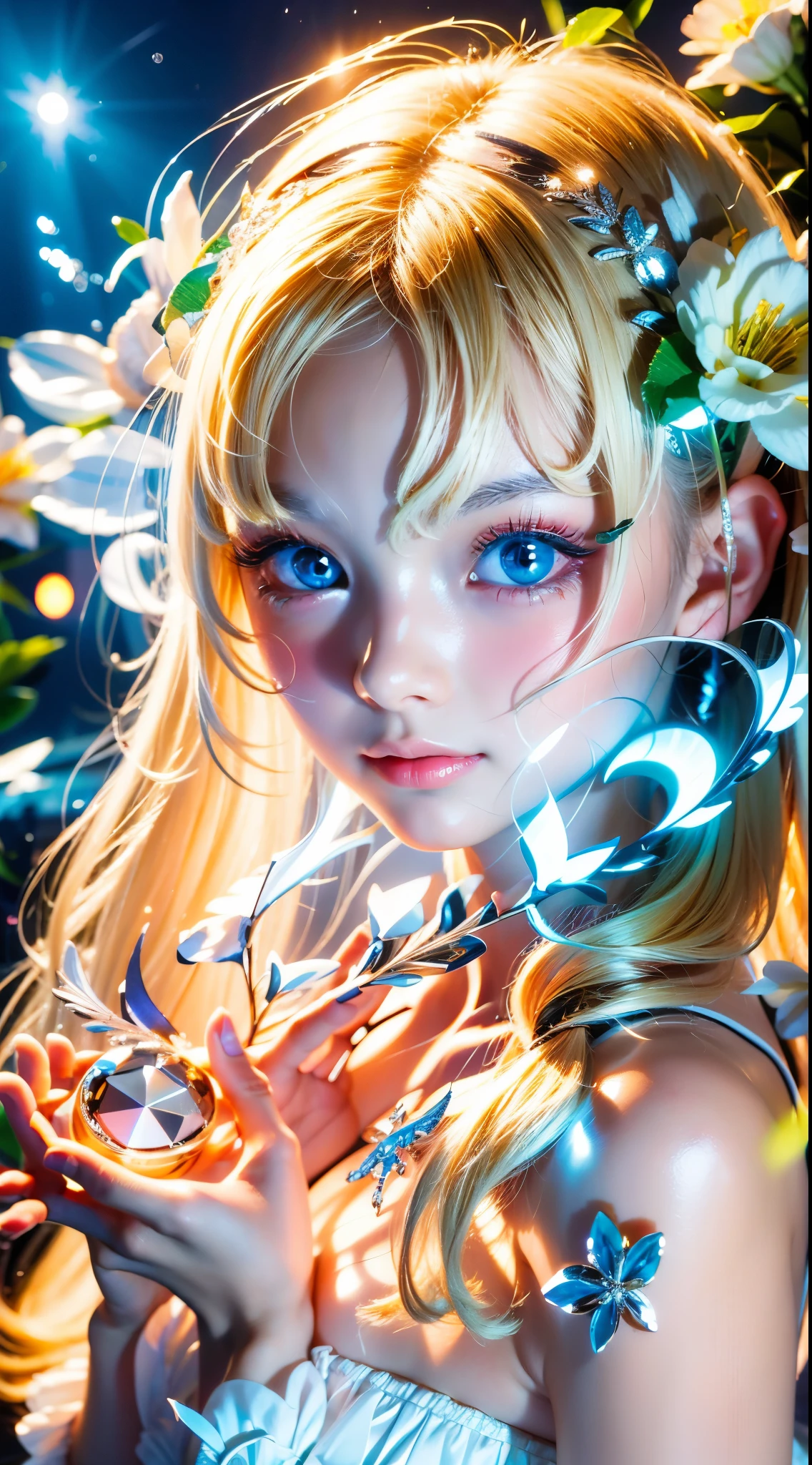 Completely naked、White Background,Upper body close-up、 Shiny, Firm, glowing skin, Bangs between the eyes, Beautiful luster, Platinum Blonde Hair, Twin tails, eyeliner, A very beautiful and innocent , High resolution big beautiful light blue eyes, beautiful and adorable girl, ((beautiful girl、Ultra-high resolution、The lighting is bright、Precise needles without discomfort))、Small Face Beauty、Very white and beautiful young々Fresh Skin、Round face、Nipples、White Background