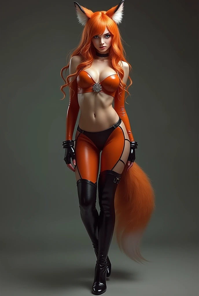 Foxgirl in latex leggings 