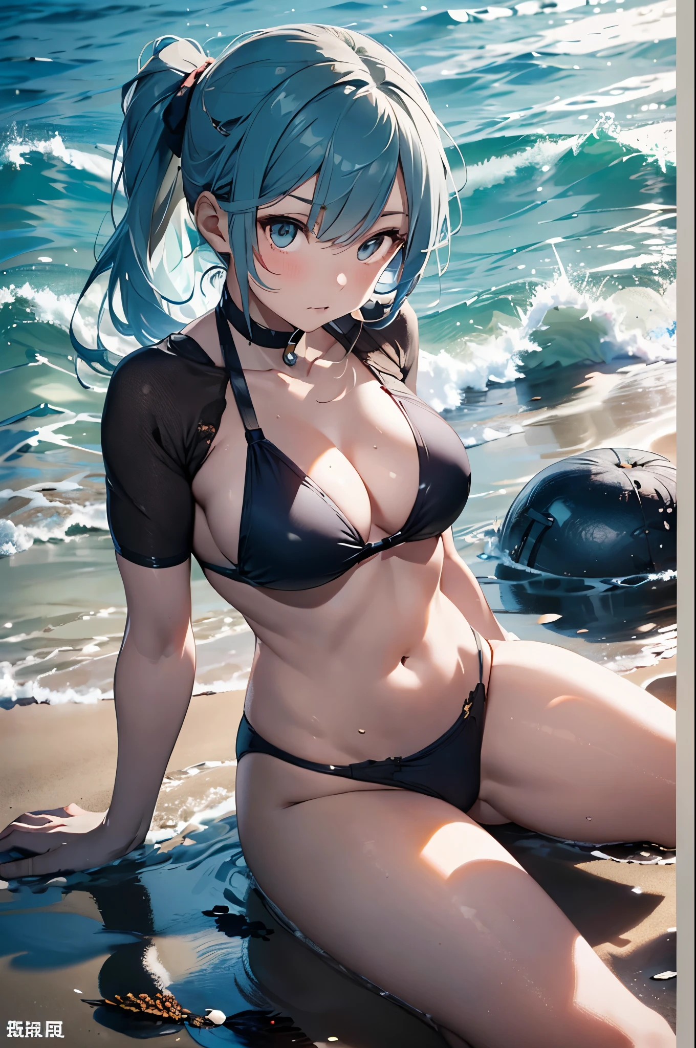High resolution,topless、
One beautiful young woman,Light blue hair、ponytail、
(Soft Saturation:1.3), (Fair skin:1.2),
(ultra-Detailed Background, Detailed Background), Bokeh,
break'Portrait of a smiling girl.,
When viewed from the front, The composition is symmetrical,
Looking straight at you with serious eyes,
break Swimwear, Red Bikini, Center of chest,
Outdoor, Sea surface, null, sunlight,Summer beach, Sandy Beach,
Strong light, Front lighting,
(:1.3), (Cowboy Shot:1.2),
Front brake angle,
View your viewers,
Dynamic pose,
sitting on the beach
Seaweed、Seaweed、Seaweed、Seaweed、Seaweed、Seaweed、Seaweed、