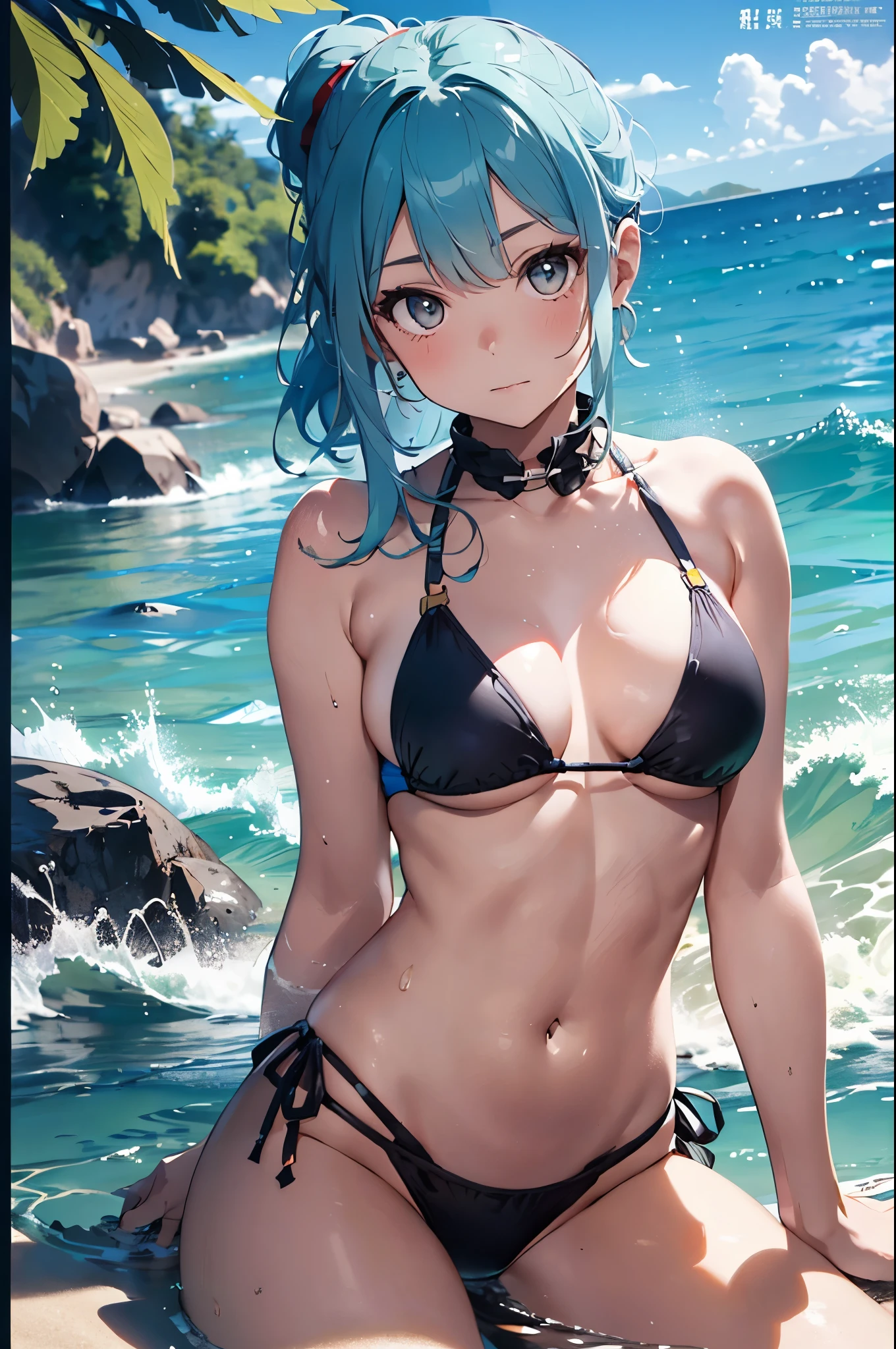 High resolution,topless、
One beautiful young woman,Light blue hair、ponytail、
(Soft Saturation:1.3), (Fair skin:1.2),
(ultra-Detailed Background, Detailed Background), Bokeh,
break'Portrait of a smiling girl.,
When viewed from the front, The composition is symmetrical,
Looking straight at you with serious eyes,
break Swimwear, Red Bikini, Center of chest,
Outdoor, Sea surface, null, sunlight,Summer beach, Sandy Beach,
Strong light, Front lighting,
(:1.3), (Cowboy Shot:1.2),
Front brake angle,
View your viewers,
Dynamic pose,
sitting on the beach
Seaweed、Seaweed、Seaweed、Seaweed、Seaweed、Seaweed、Seaweed、