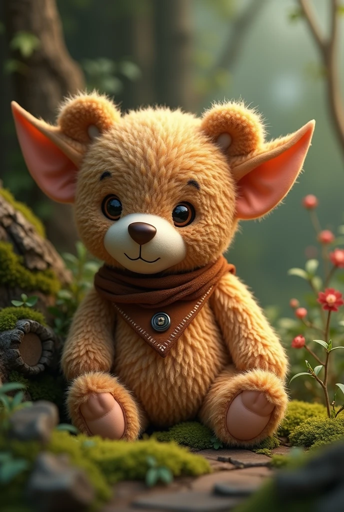 Cute small brown teddy bear with elf ears