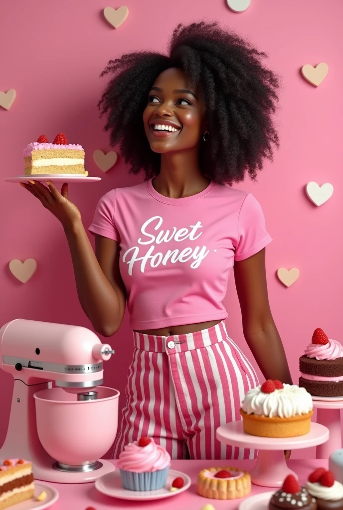 dark skinned with wavy black hair she is in her bow studio making a hair bow