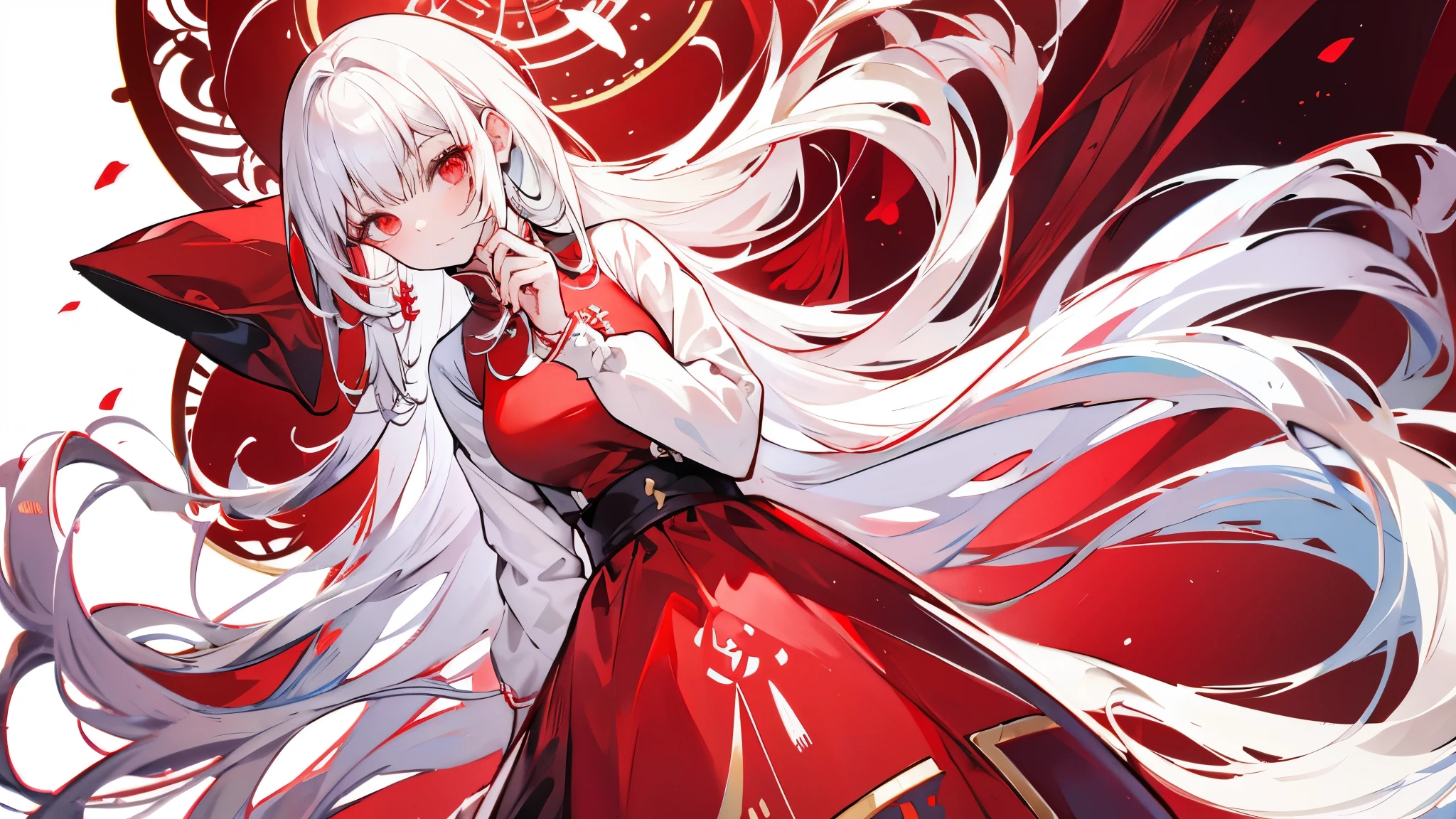 White long hair, red china dress, woman alone, best quality, masterpiece, avatar

