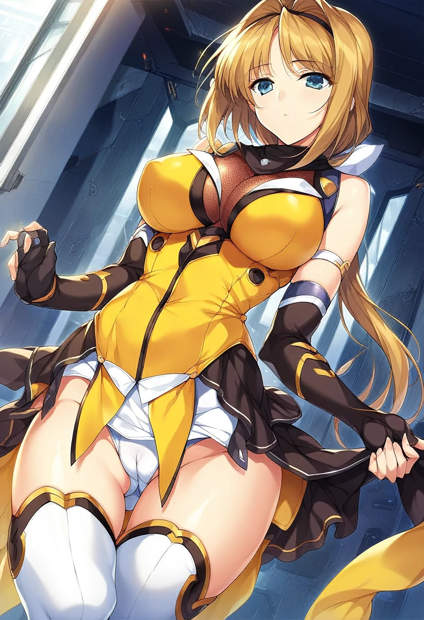 12k,masterpiece, Highest quality, Anime Style,Official Art Beautiful Lighting, 1 girl, bangs, (Inside a futuristic base:1.4), , masterpiece,Noise Reduction,Perfect Anatomy,High resolution, Very detailed,Game CG,Dutch Angle ,Beautiful attention to detail,Visual Arts,Five Fingers, Perfect hands, Perfect lighting,(Camel Toe:1.3),Red eyes,(Silver Hair:1.2),takamori haruka,(Emotionless,Expressionless:1.4)
