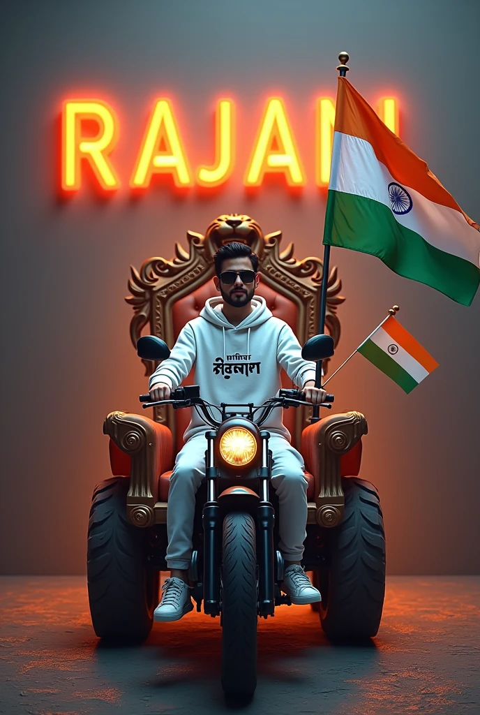 realistic Indian 18 year old boy sitting KTM bike Holding Indian flag and celebrating India festival happy independence day with background of blue sky in Indian Street and boy wearing white hoodie with name”Rajan’ style hair on it by the way childrens are holding Indian flag playinga round, some children also playing, and someuncles drinking tea at a shop. also a text written “Happy independence day”at top, 3D art painting real photowith high resolution.”
15 August Independence Day Ai Image Creator 2024
2ND PROMPT :- Create a 3D illusion for the profile picture where a cute 25 year old boy in white kurta is sitting comfortably on the chair of the King of Beasts throne. Indian flag in hand And a ferocious lion next to me. Wearing sneakers, he looks ahead. “RAJAN” is written in large, orange neon light font on the dark gray wall in the background. He has no shadow and has Indian Tricolor colored wings 4k
15 August Independence Day Ai Image Creator Prompts
3RD PROMPT :- “Realistic image of an Indian city road in the background. A beautiful young man stands through the hood of a Thar Jeep, holding a 15 August Indian flag. He is dressed in a 15 August-themed hoodie and pants with ‘RAJAN’ printed on the hoodie, wearing black sunglasses. The scene is vibrant and patriotic, capturing the essence of India’s Independence Day.”
15 August Independence Day Ai Image
Independence Day Ai Image Creator
4TH PROMPT :- realistic Indian 18 year old boy sitting on Lamborghini car Holding Indian flag and celebrating India festival happy independence day with background of blue sky in Indian Street boy wearing pant, white t-shirt with name”Rajan”style hair on it by the way childrens are holding Indian flag playing round, smart, shoes, some children also playing, and someuncles drinking tea at a shop. also a text written “Happy independence day”at top, 3D art painting real photo wit high resol
Scotty Girl 15 August Independence Day Ai Image Creator
5TH PROMPT :- realistic Indian 18 ye
