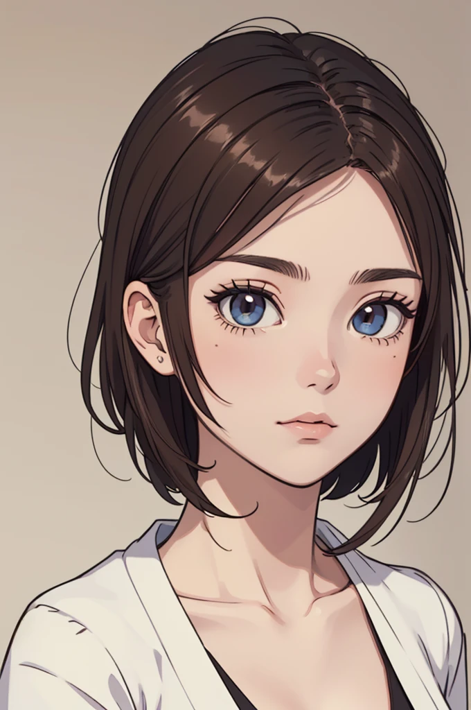 (((masterpiece, best quality, ultra highres, 1 girl, solo, no background))), super detailed skin and face and eyes and finger, beautiful japanese woman, small breasts:1.5, skinny, light brown hair, white background, very short pixie hair, (an illustration of girl), Knee shot, Generate with illustrations, Various expressions, Various poses, Various Costumes, Please draw the entire character within the frame, ensuring that the head, arms, and legs are not cut off. The background should be simple, with the character positioned centrally,