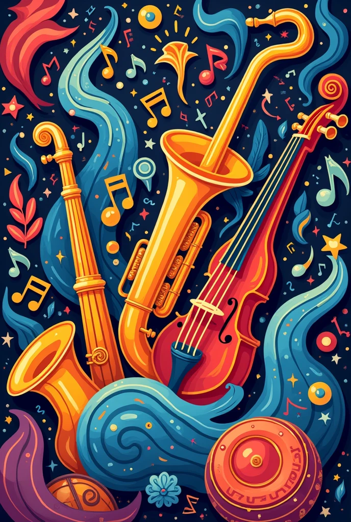 Music banner suno Sangeet all musical instruments in pictures