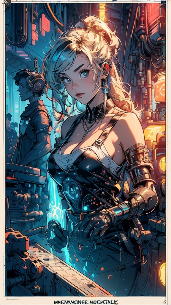(((masterpiece, highest quality))),(((solo:1.2))),(((1girl:1.2))),32k wallpaper, very detailed, poster, vintage science fiction,(((((geometric cinematic movie poster))))), (bauhaus), shape,(((abstract))),(mid century modern),movie poster,(((((portfolio))))),(((((Close-up))))),(((((bust up))))),((((more various angle)))),(((highlight))),((((heterochromia)))),(((complete. detailed face))),(((Extremely talented))),(((((most complecated machine))))),(Cleavage),(((((unlimited mechanic Workaholic))))),(((Absolutely detailed Mighty machines background))),neon light