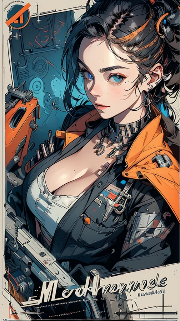 (((masterpiece, highest quality))),(((solo:1.2))),(((1girl:1.2))),32k wallpaper, very detailed, poster, vintage science fiction,(((((geometric cinematic movie poster))))), (bauhaus), shape,(((abstract))),(mid century modern),movie poster,(((((portfolio))))),(((((Close-up))))),(((((bust up))))),((((more various angle)))),(((highlight))),((((heterochromia)))),(((complete. detailed face))),(((Extremely talented))),(((((most complecated machine))))),(Cleavage),(((((unlimited mechanic Workaholic))))),(((Absolutely detailed Mighty machines background))),neon light