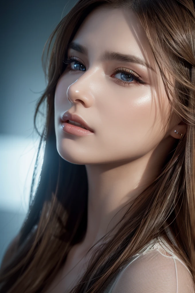 beautiful woman singer with AI-generated music, detailed face, long hair, singing in front view, closeup, cinematic lighting, photorealistic, highly detailed, 8k, (best quality:1.2), (realistic:1.37), digital art, hyperrealistic, dramatic lighting, expressive eyes, cinematic pose, intricate details, ultra-detailed, flawless skin, atmospheric, emotive