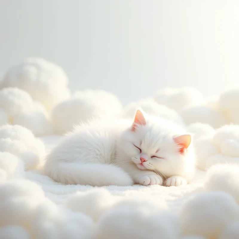 White cat lay down on foam with white background with foam around the cat