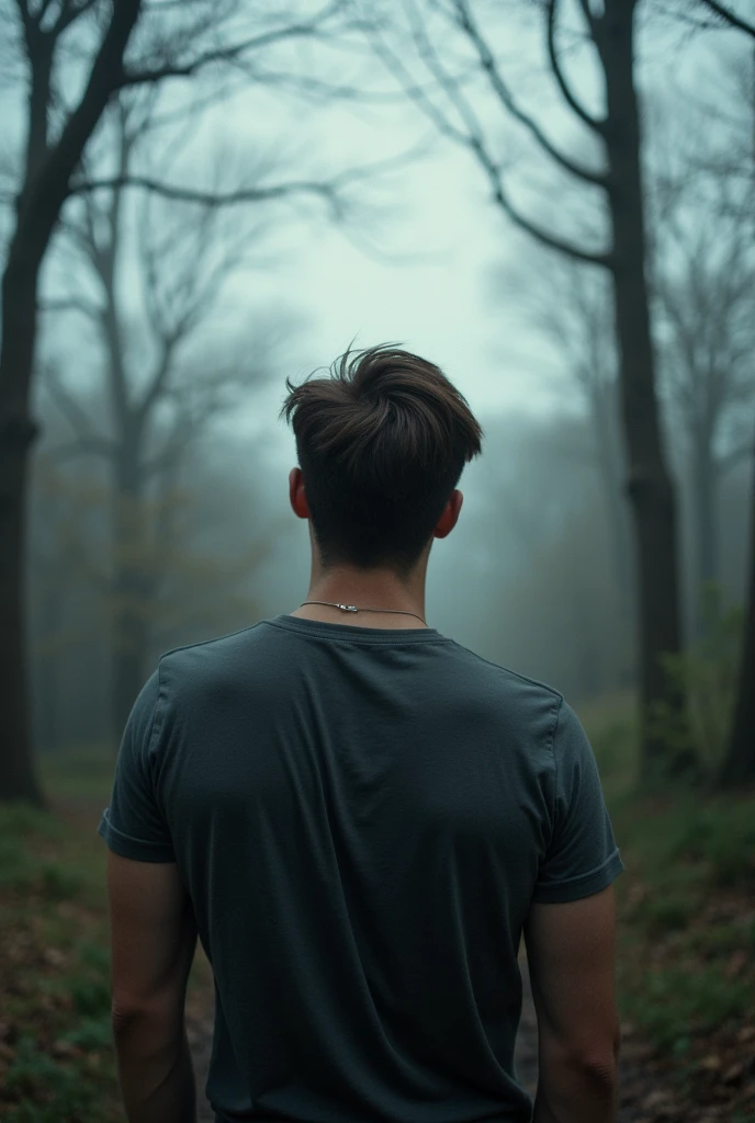 Man back ,Depression,In the forest,Cloudy sky,Textured clouds