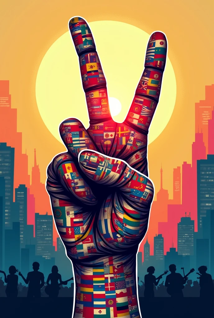 A city full of music Peace sign with national flag pattern happiness