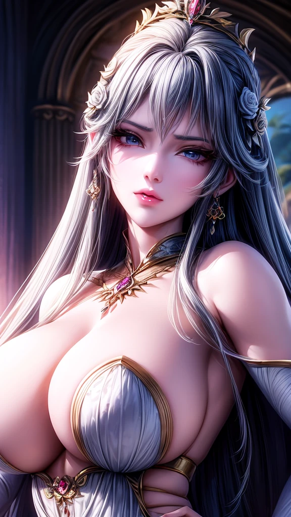A busty woman、Close-up of a woman with very long hair, 4K detail fantasy, Movie goddess close up shot, Extremely detailed photos of the goddess, Super detailed fantasy characters, Portrait of the Knights of the Zodiac, Beautiful fantasy queen, 2. 5D CGI anime fantasy artwork, wow 4K detail fantasy, Beautiful and elegant queen, Portrait of the Queen