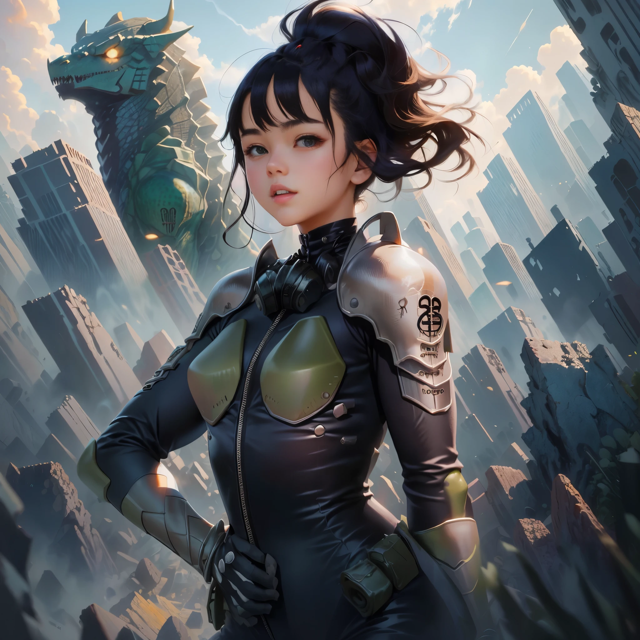 Bodysuits、armor、Kaiju 8、Girl、18-year-old、Black Hair、Moderate bust。