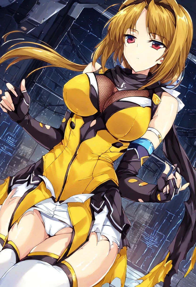 12k,masterpiece, Highest quality, Anime Style,Official Art Beautiful Lighting, 1 girl, bangs, (Inside a futuristic base:1.4), , masterpiece,Noise Reduction,Perfect Anatomy,High resolution, Very detailed,Game CG,Dutch Angle ,Beautiful attention to detail,Visual Arts,Five Fingers, Perfect hands, Perfect lighting,(Camel Toe:1.3),Red eyes,(Silver Hair:1.2),takamori haruka,(Emotionless,Expressionless:1.4),(Torn Costume:1.4,nsfw:1.4)
