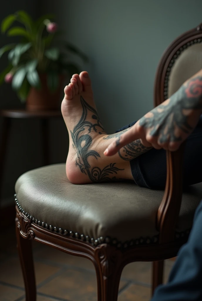 Temperature on the tattooed back of the foot sitting but at the chair your camera pressed