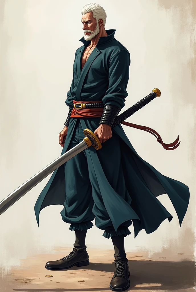 Treforger law one piece character side pose in right side looking left with his sword