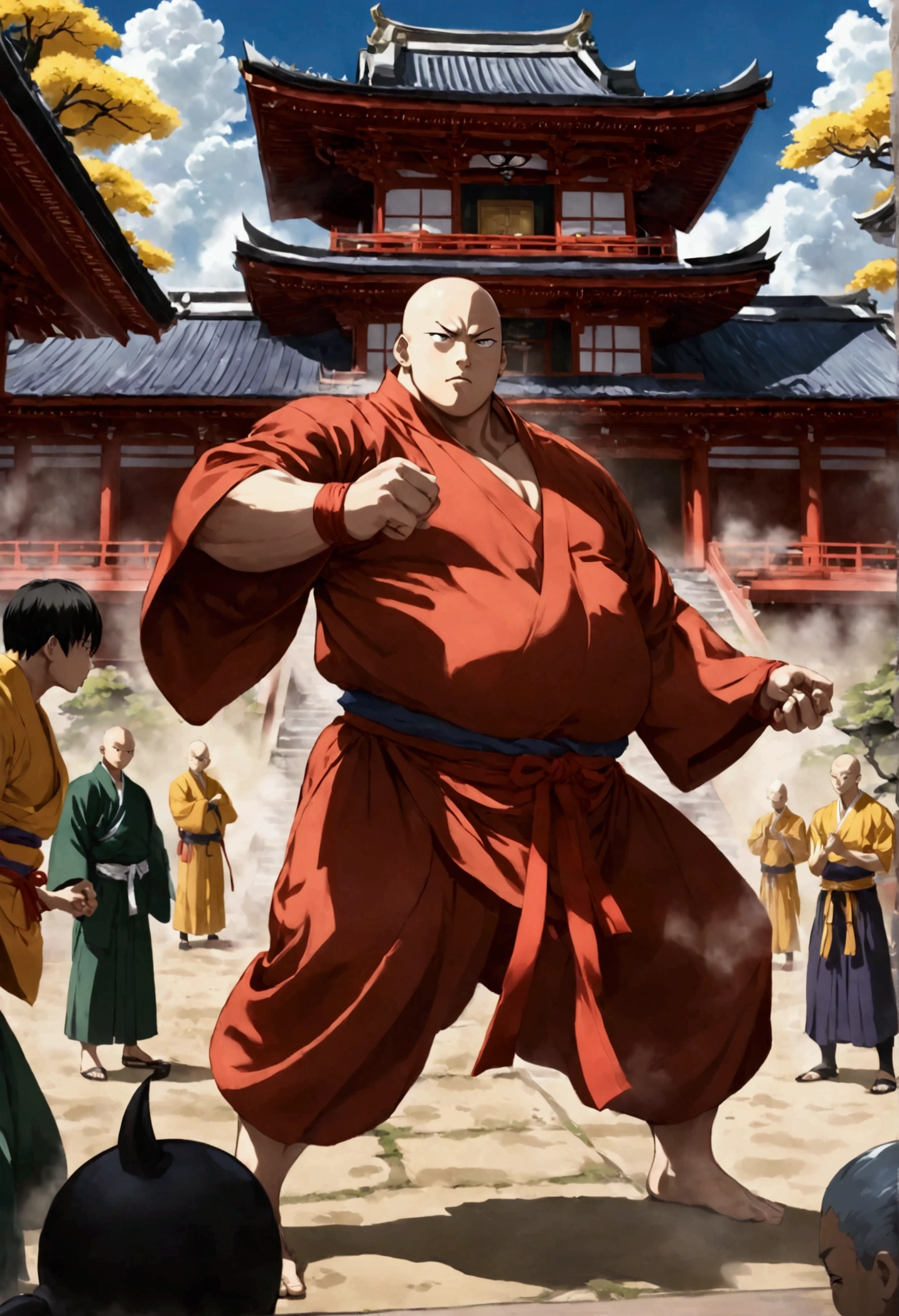 Japanese monk、Little sumo wrestler、Round sunglasses、Equip a ritual item、Hero of Justice、One Punch Man、Japanese Temples、strongest、Exorcising evil spirits、