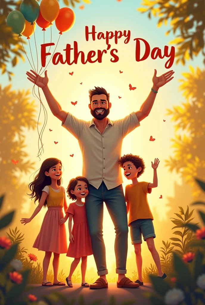 Create an art to wish Happy Father&#39;s Day. into the image, must contain an exciting sentence, something that illustrates this phrase and as a signature, must contain the name Danillo Santos.