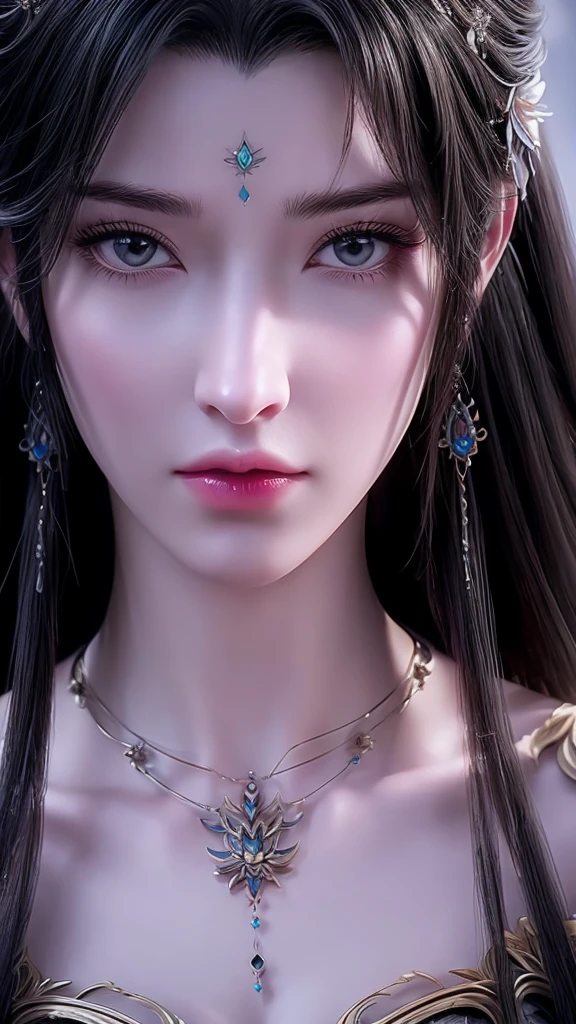 A medium-sized chest、Close-up of a woman with very long hair, 4K detail fantasy, Movie goddess close up shot, Extremely detailed photos of the goddess, Super detailed fantasy characters, Portrait of the Knights of the Zodiac, Beautiful fantasy queen, 2. 5D CGI anime fantasy artwork, wow 4K detail fantasy, Beautiful and elegant queen, Portrait of the Queen